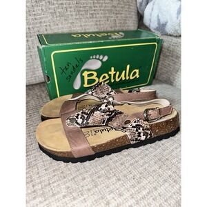 Birkenstock Betula Brown Snakeskin Print Sandals Slingback Buckle 8‎ 39 NIB
